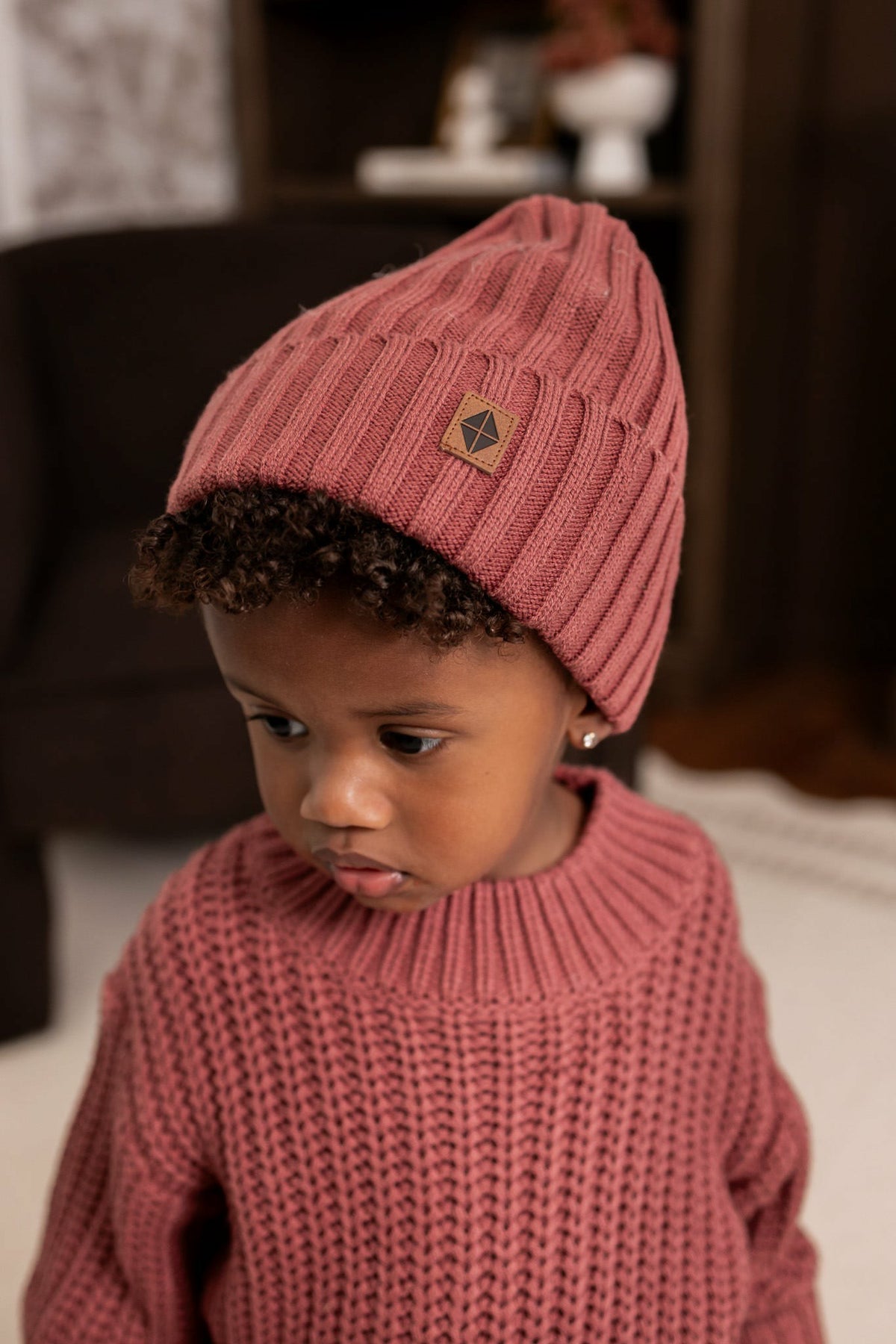 Chunky Knit Ribbed Beanie in Ember | Kyte Baby