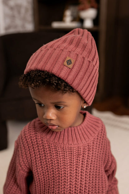 Chunky Knit Ribbed Beanie in Ember | Kyte Baby