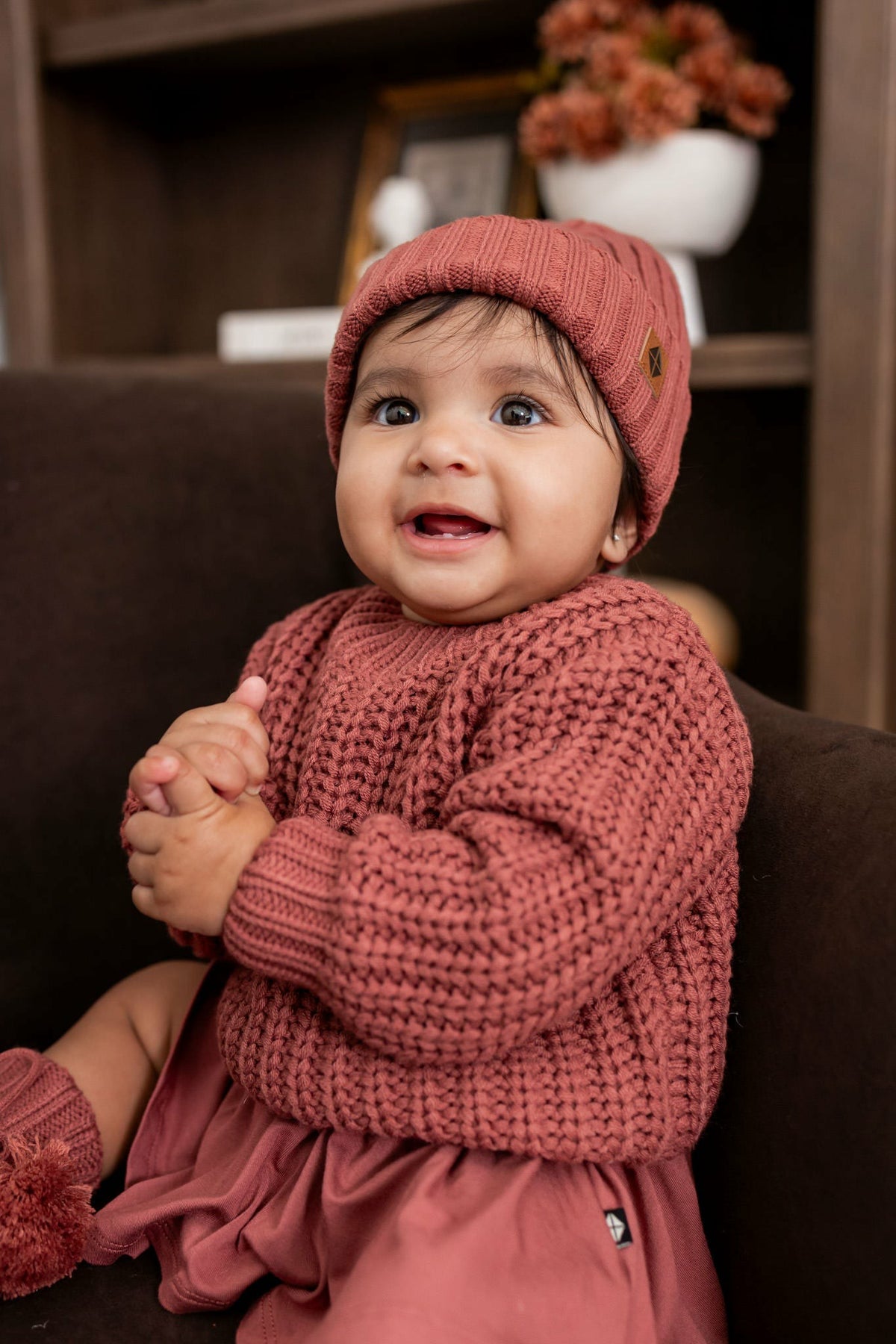 Chunky Knit Ribbed Beanie in Ember | Kyte Baby