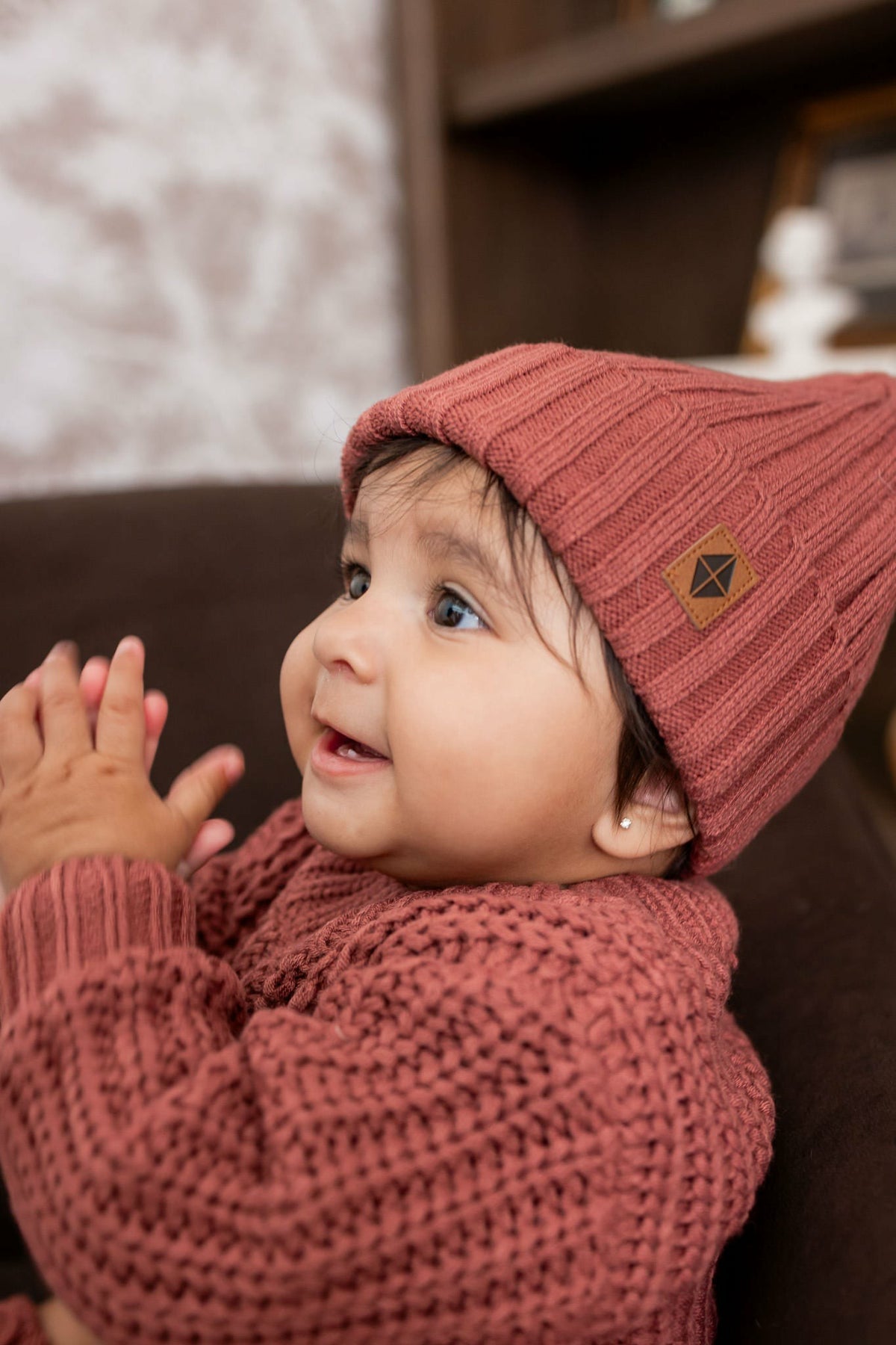 Chunky Knit Ribbed Beanie in Ember | Kyte Baby