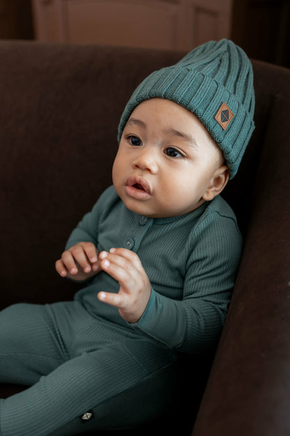 Chunky Knit Ribbed Beanie in Pine | Kyte Baby