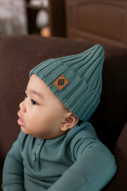 Chunky Knit Ribbed Beanie in Pine | Kyte Baby