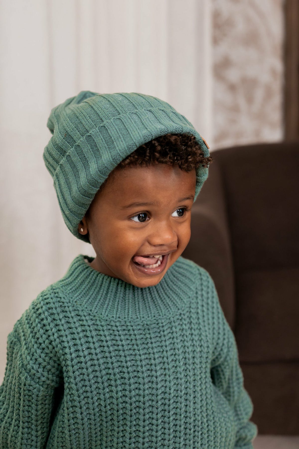 Chunky Knit Ribbed Beanie in Pine | Kyte Baby