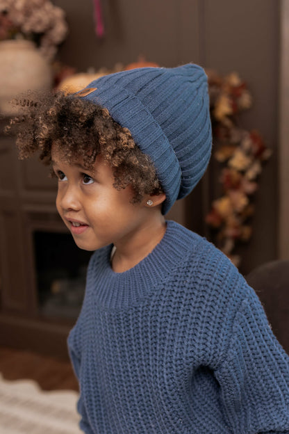 Chunky Knit Ribbed Beanie in Oxford | Kyte Baby