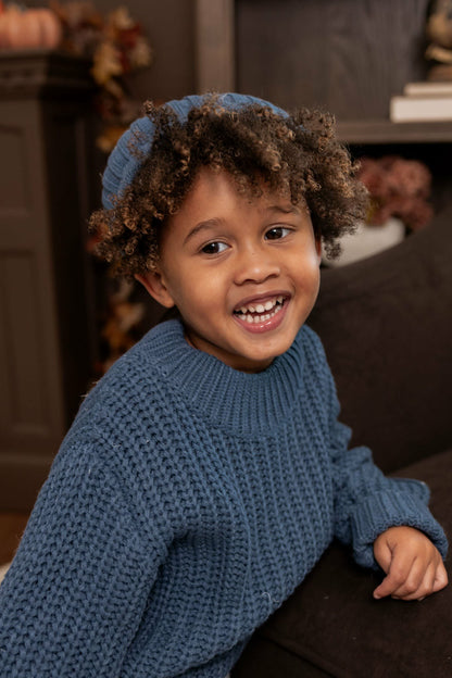 Chunky Knit Ribbed Beanie in Oxford | Kyte Baby