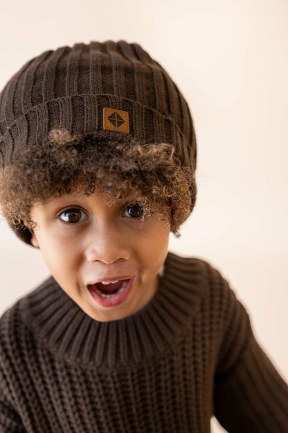 Chunky Knit Ribbed Beanie in Espresso | Kyte Baby
