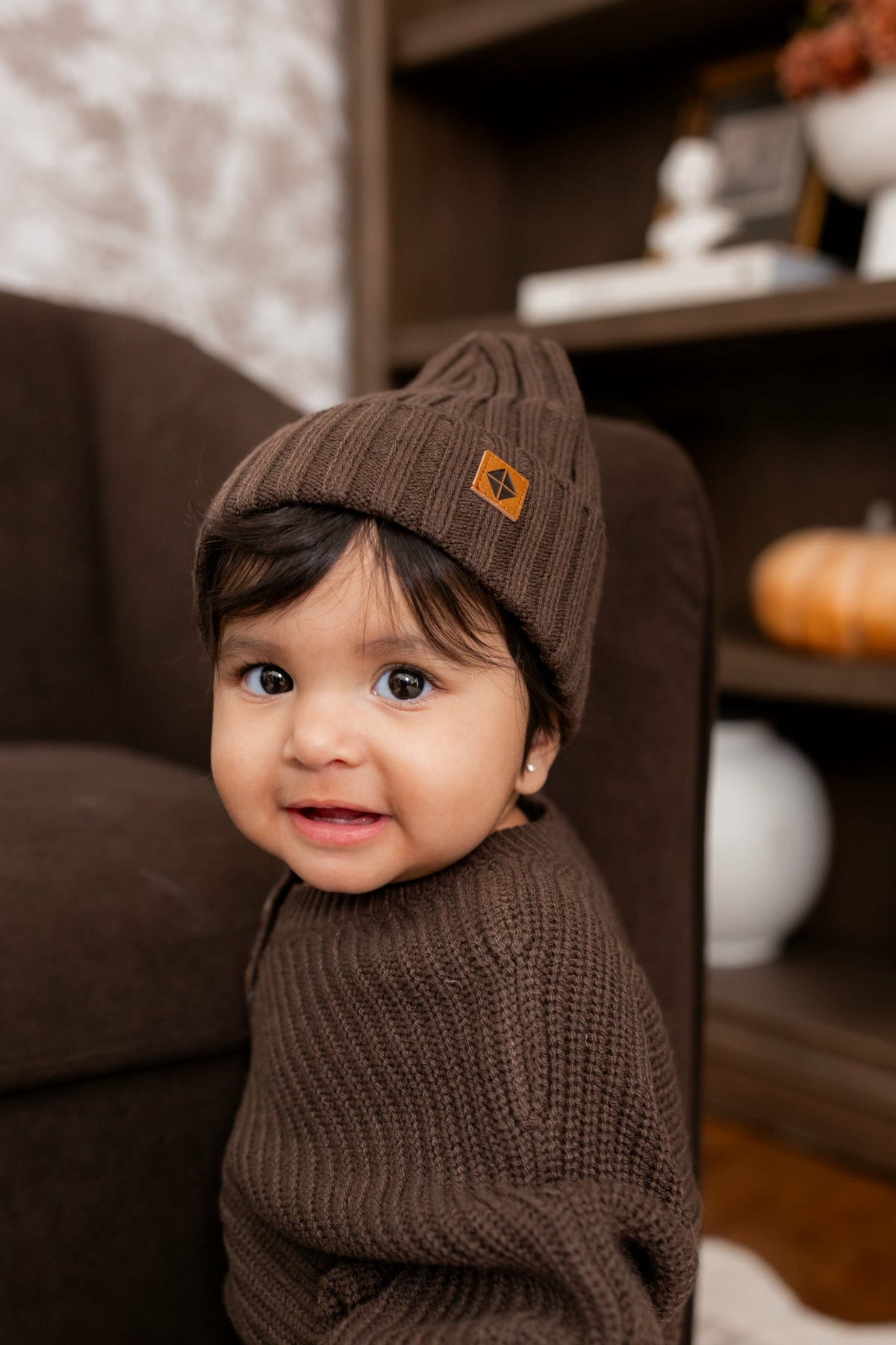 Chunky Knit Ribbed Beanie in Espresso | Kyte Baby