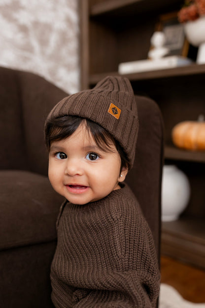 Chunky Knit Ribbed Beanie in Espresso | Kyte Baby