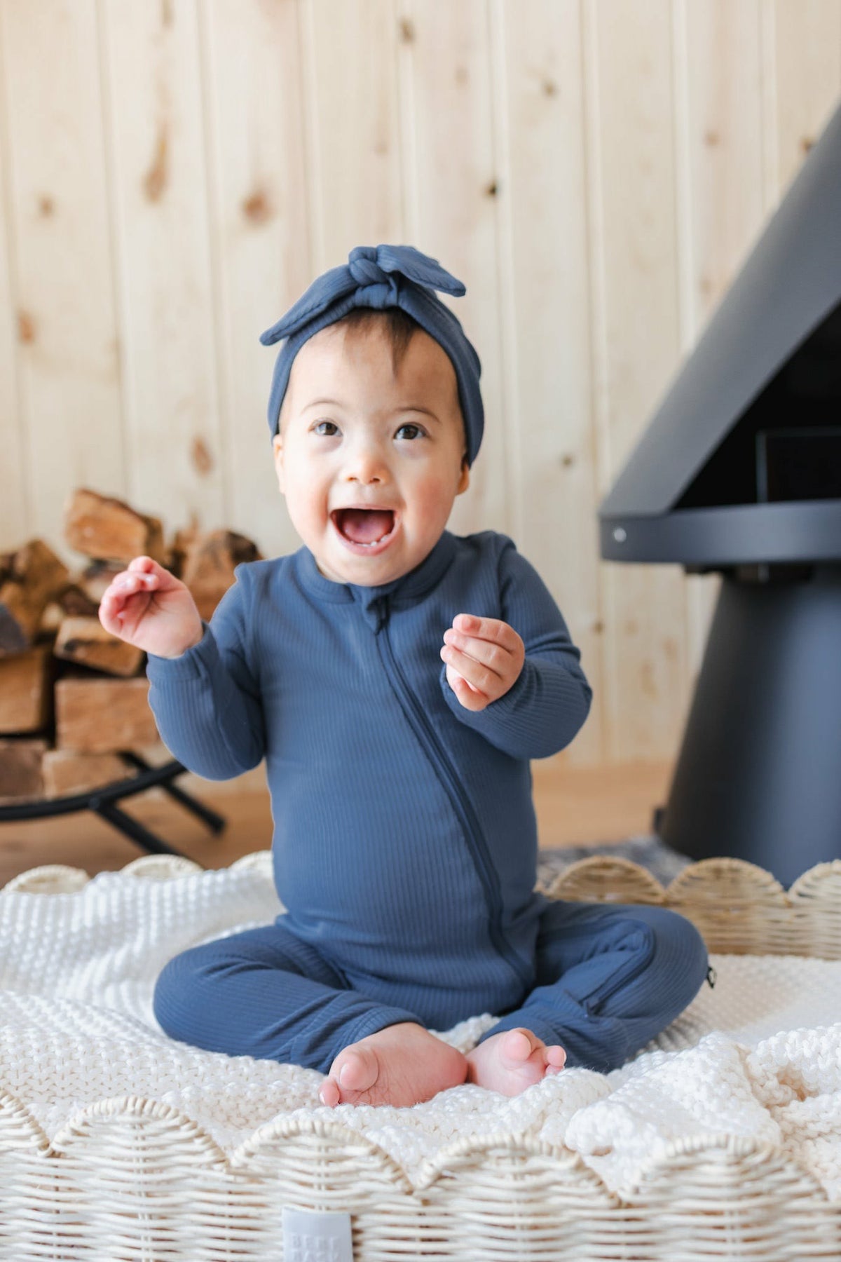 Ribbed Zipper Romper in Oxford | Kyte Baby