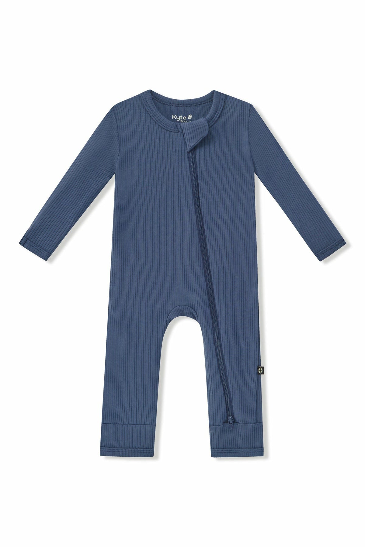 Ribbed Zipper Romper in Oxford | Kyte Baby