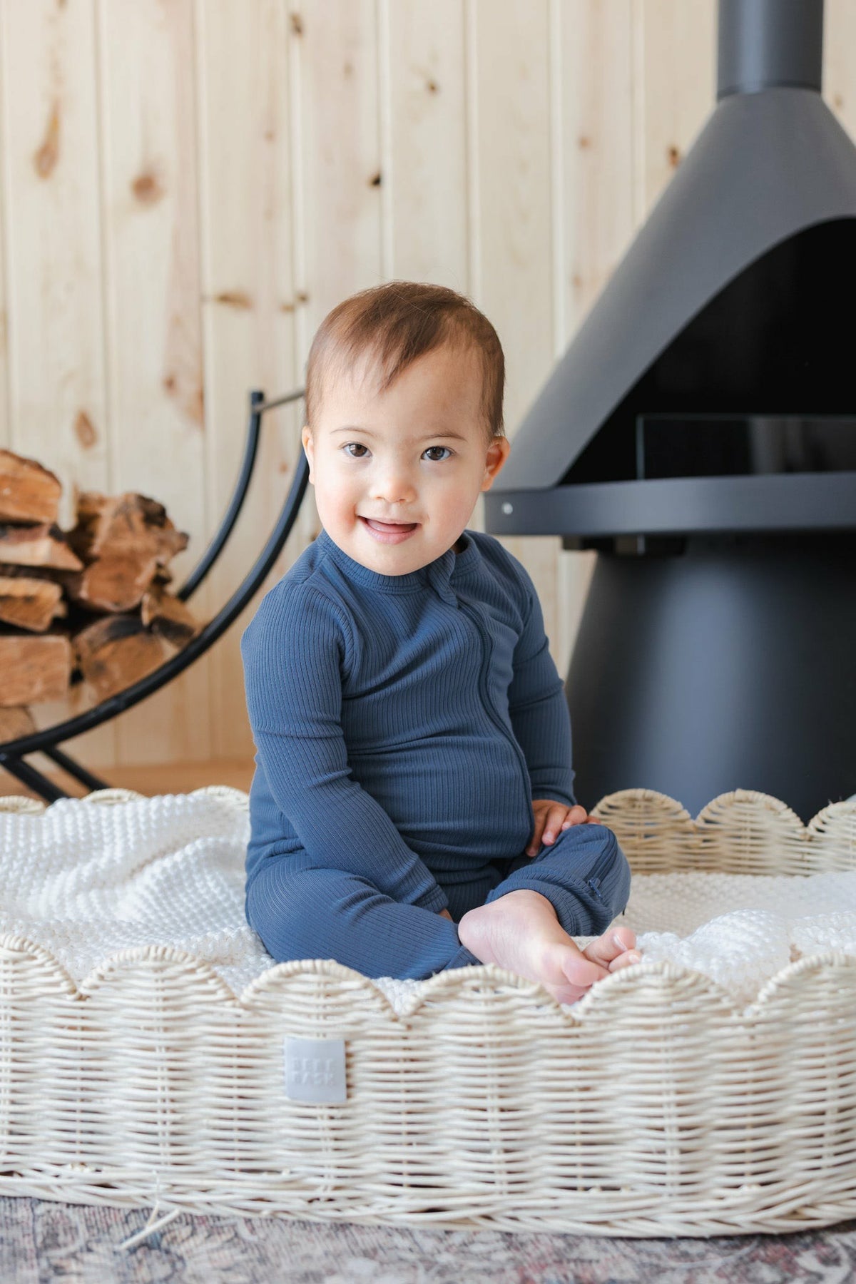 Ribbed Zipper Romper in Oxford | Kyte Baby