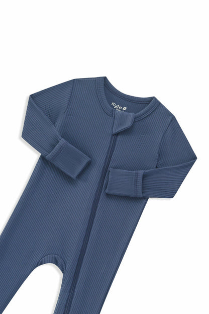 Ribbed Zipper Romper in Oxford | Kyte Baby
