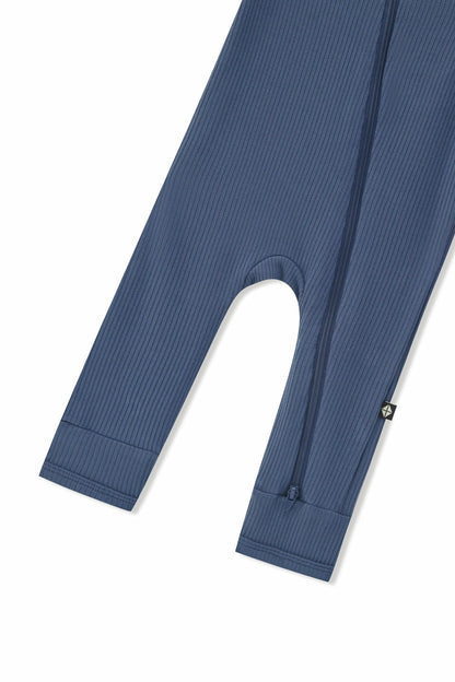 Ribbed Zipper Romper in Oxford | Kyte Baby