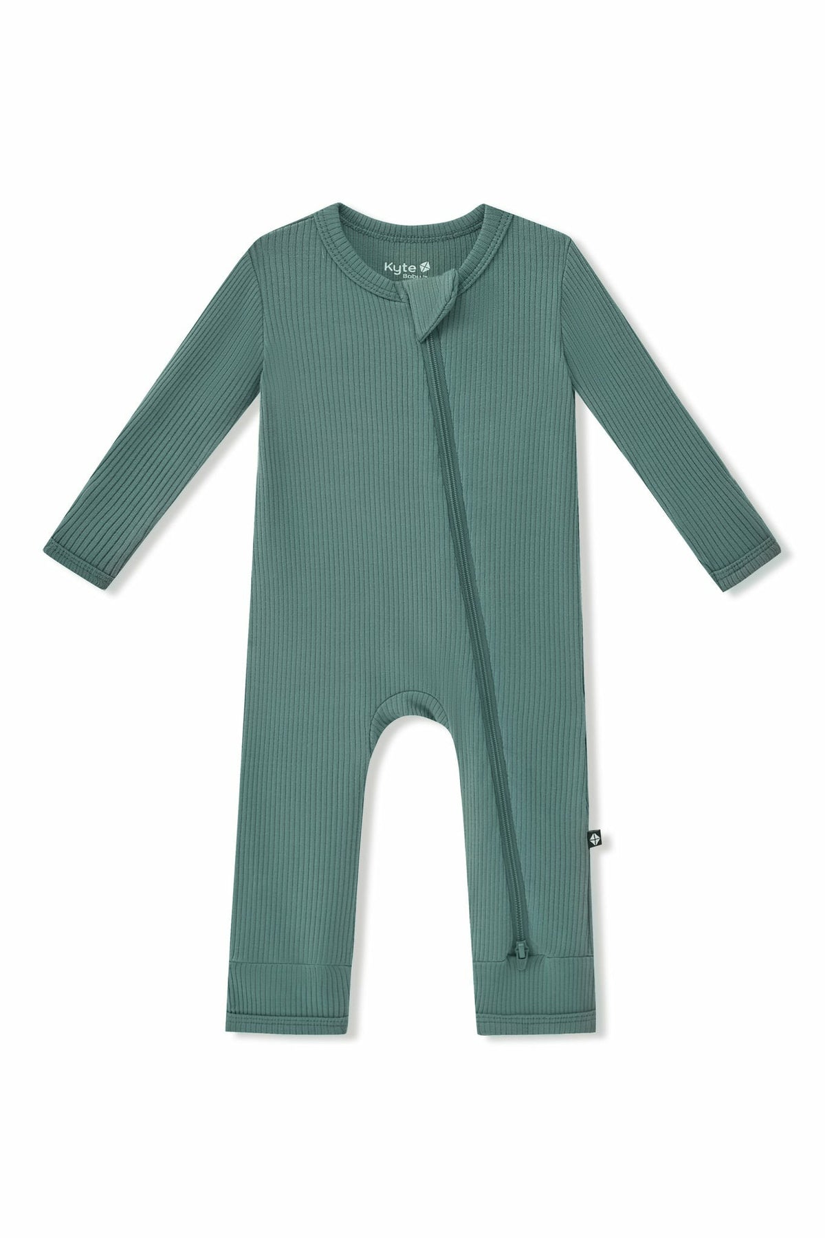 Ribbed Zipper Romper in Pine | Kyte Baby