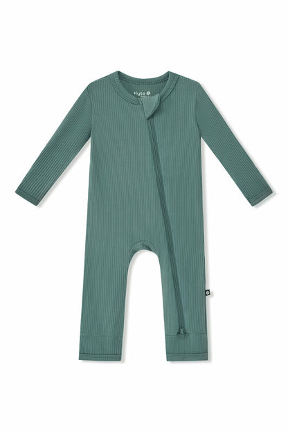 Ribbed Zipper Romper in Pine | Kyte Baby