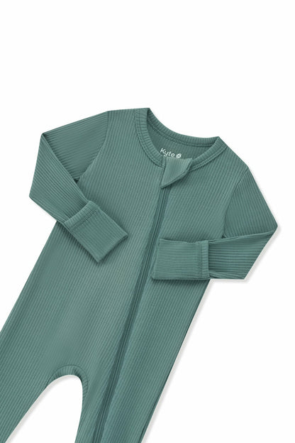 Ribbed Zipper Romper in Pine | Kyte Baby