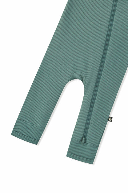 Ribbed Zipper Romper in Pine | Kyte Baby