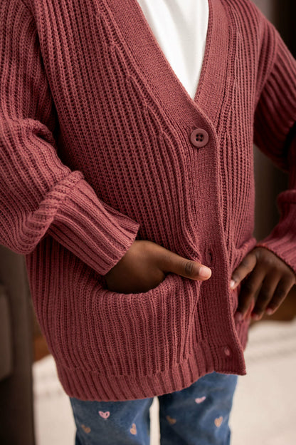 Chunky Knit Oversized Cardigan in Ember | Kyte Baby