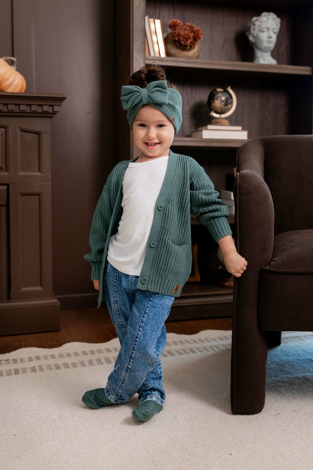 Chunky Knit Oversized Cardigan in Pine | Kyte Baby