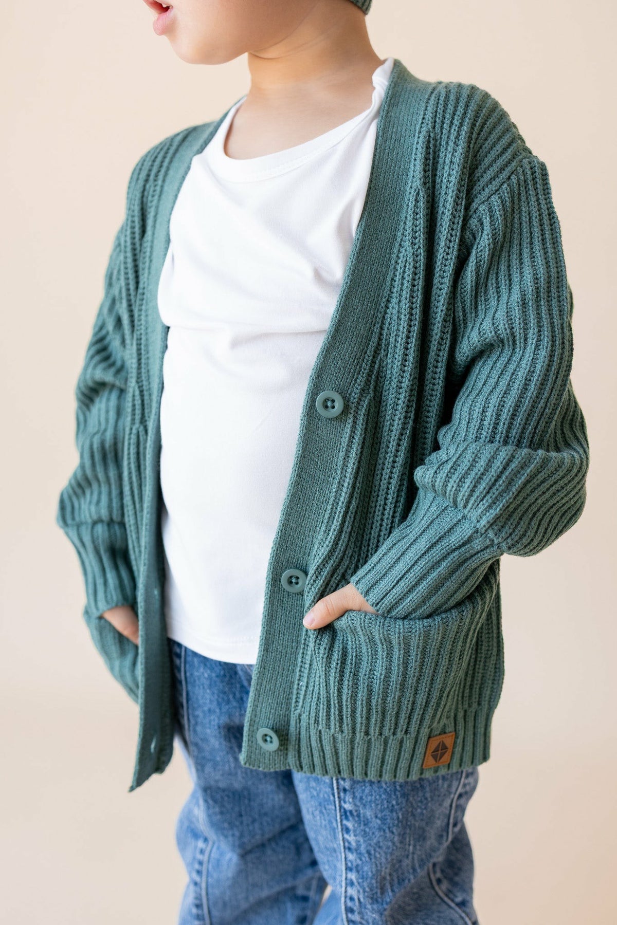 Chunky Knit Oversized Cardigan in Pine | Kyte Baby
