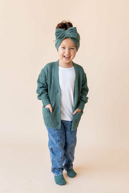 Chunky Knit Oversized Cardigan in Pine | Kyte Baby