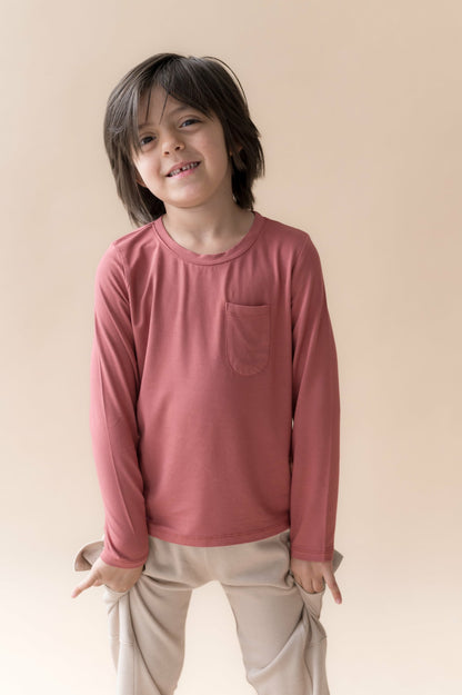 Long Sleeve Toddler Crew Neck Tee in Ember | Kyte Baby