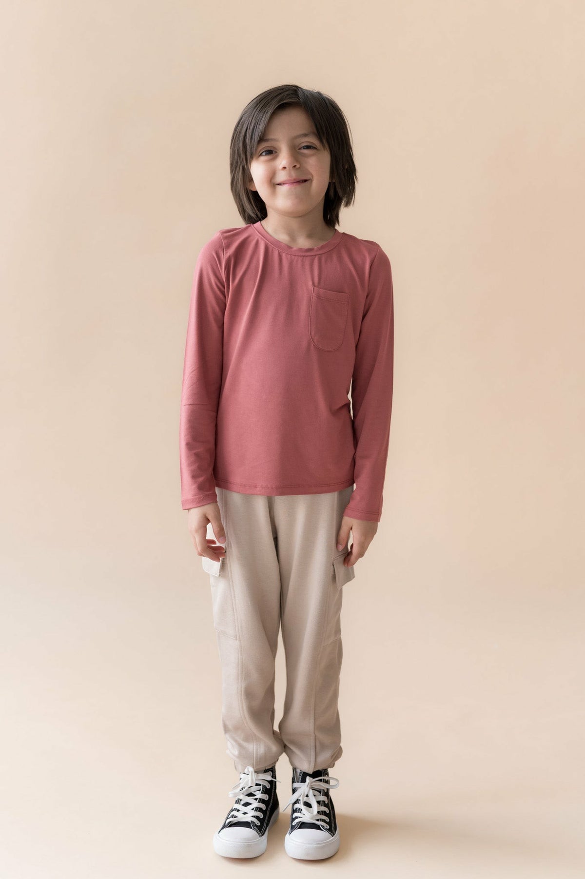 Long Sleeve Toddler Crew Neck Tee in Ember | Kyte Baby