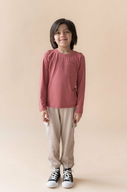 Long Sleeve Toddler Crew Neck Tee in Ember | Kyte Baby