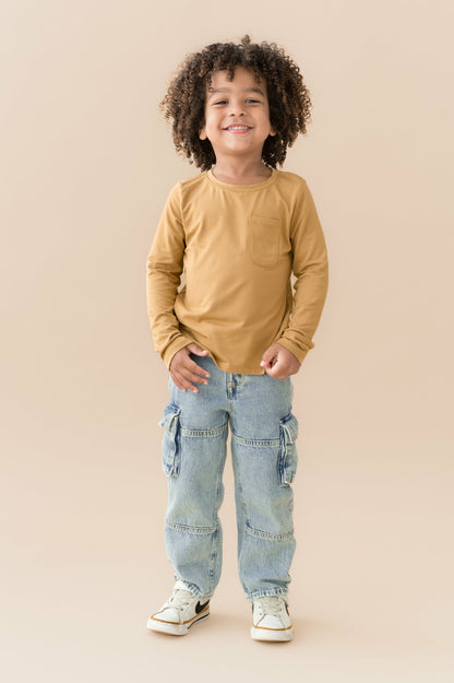 Long Sleeve Toddler Crew Neck Tee in Ochre | Kyte Baby