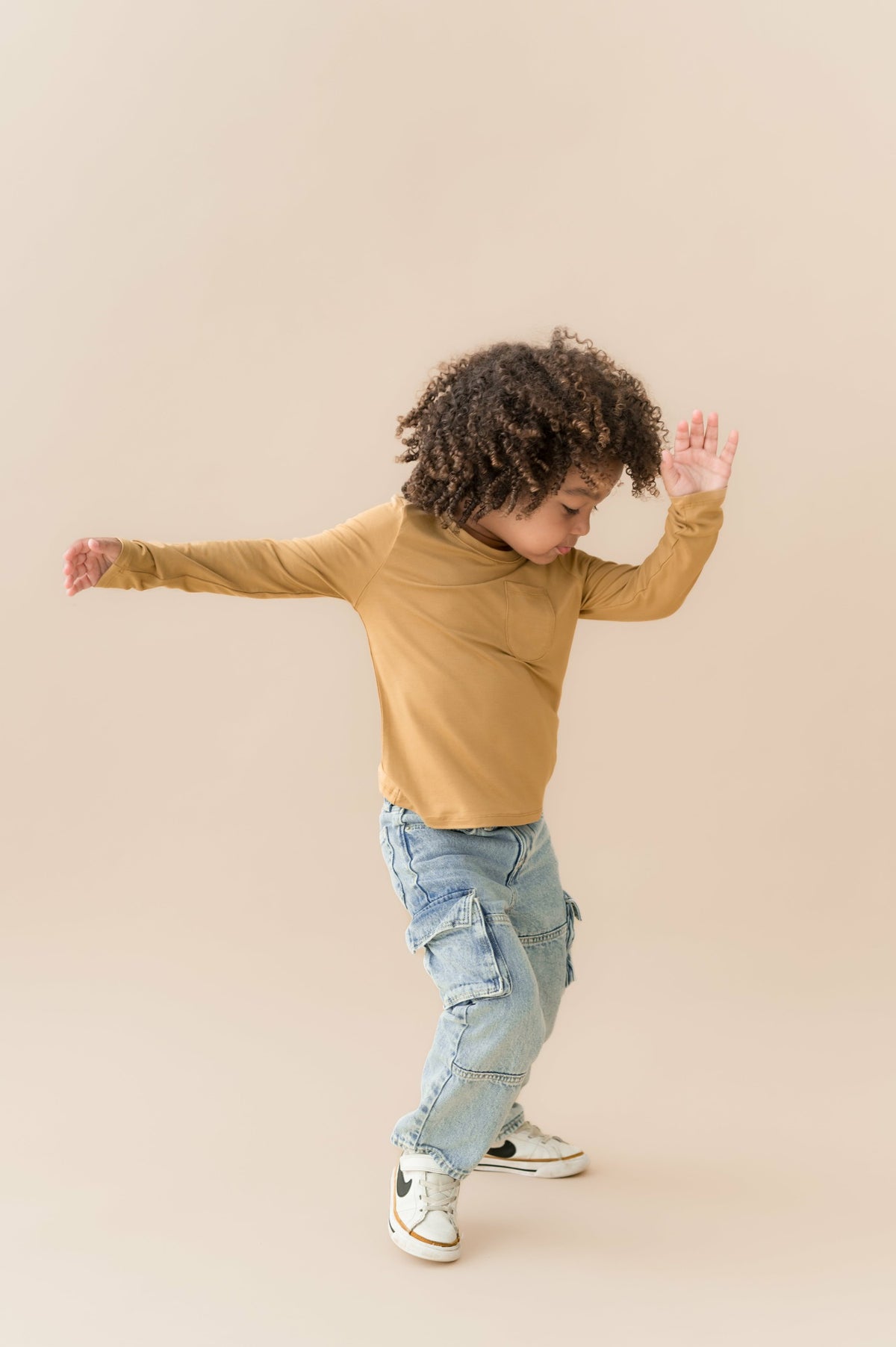 Long Sleeve Toddler Crew Neck Tee in Ochre | Kyte Baby