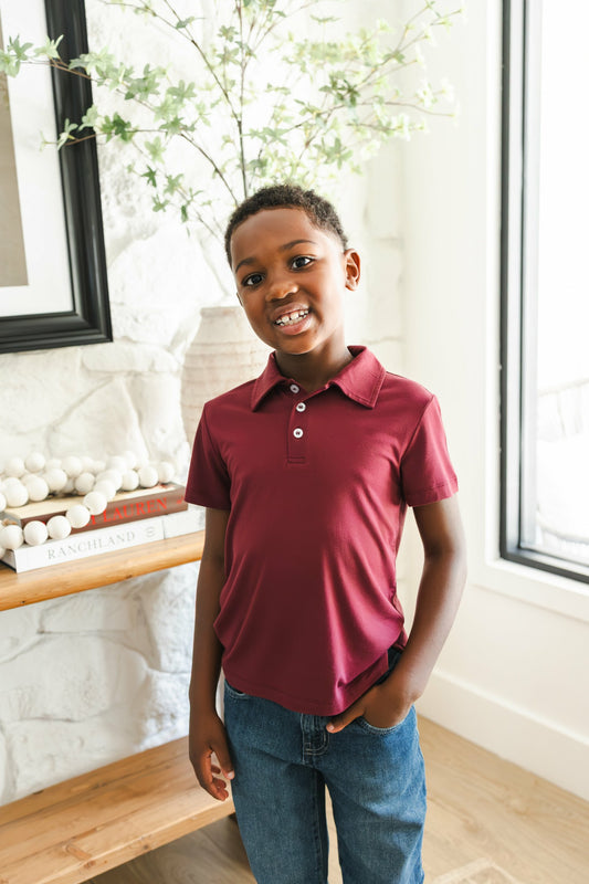 Toddler Short Sleeve Polo in Burgundy | Kyte Baby