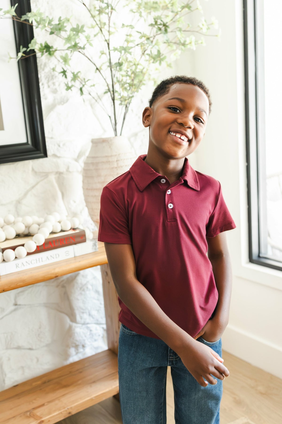 Toddler Short Sleeve Polo in Burgundy | Kyte Baby