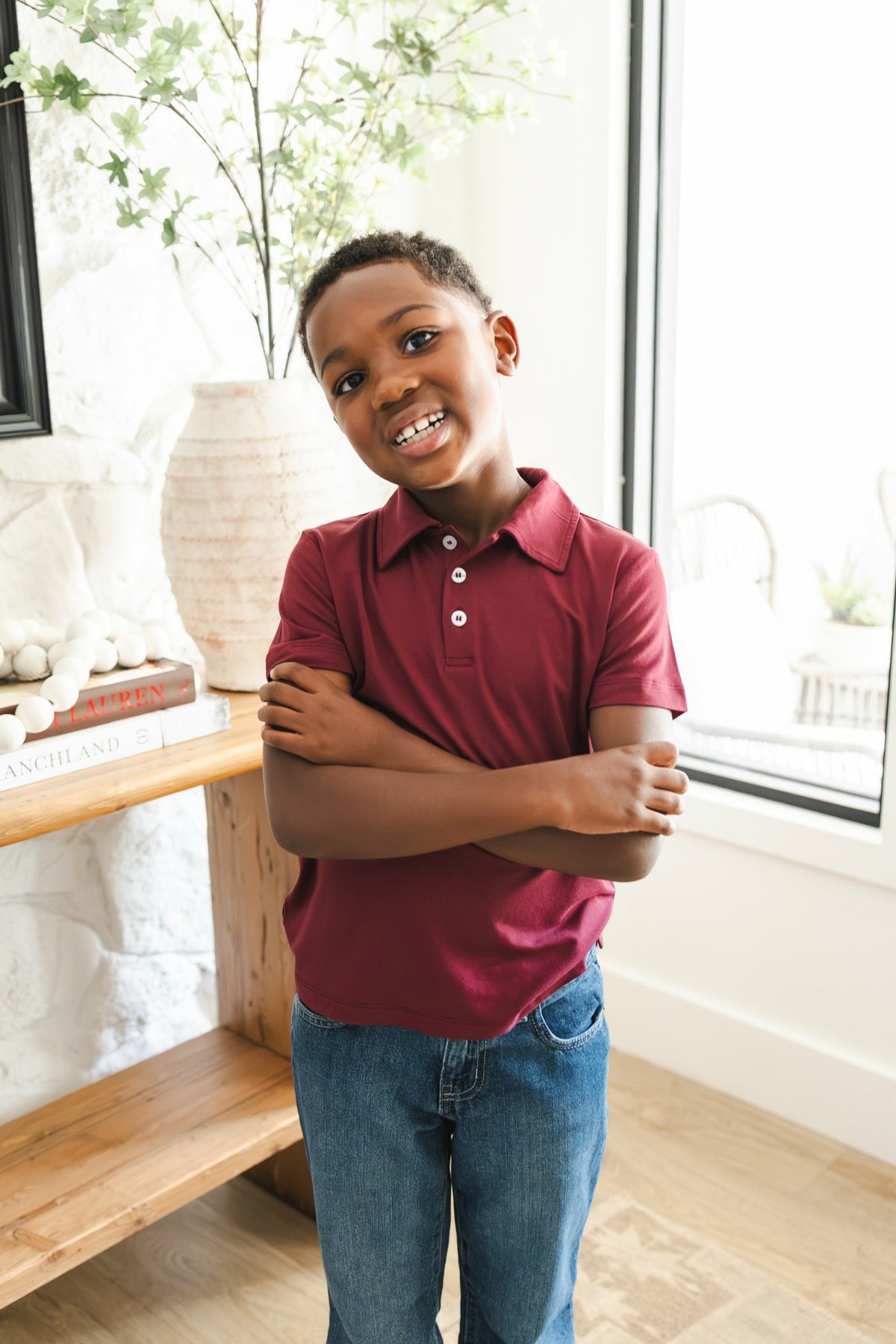 Toddler Short Sleeve Polo in Burgundy | Kyte Baby