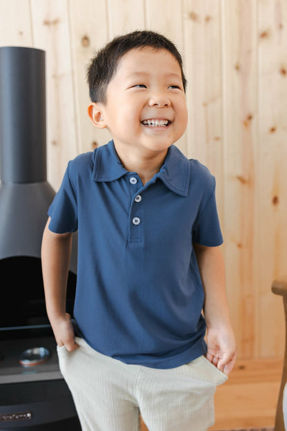 Toddler Short Sleeve Polo in Oxford | Kyte Baby