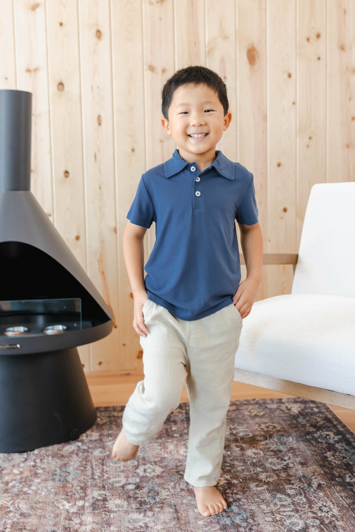 Toddler Short Sleeve Polo in Oxford | Kyte Baby