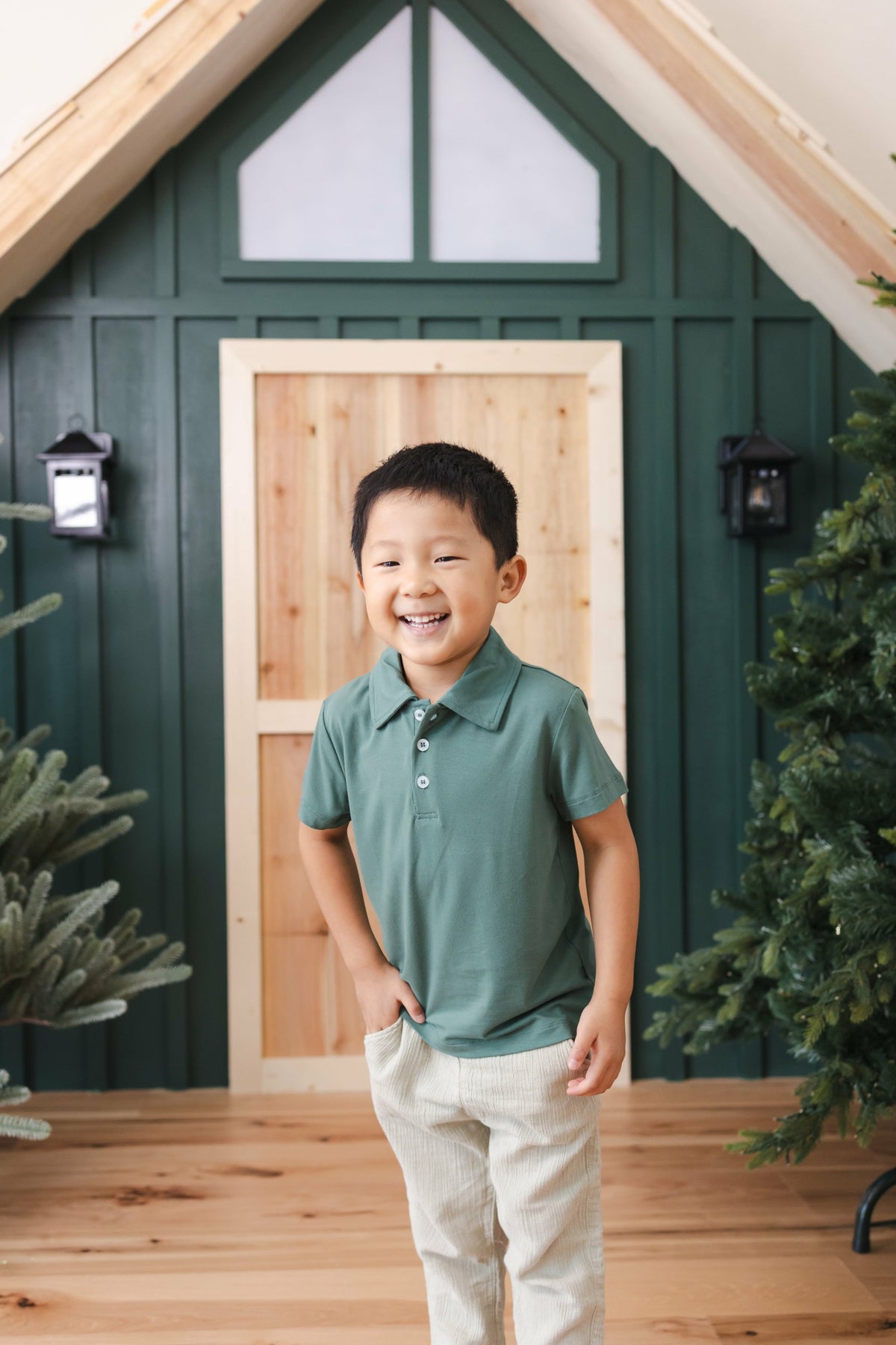 Toddler Short Sleeve Polo in Pine | Kyte Baby
