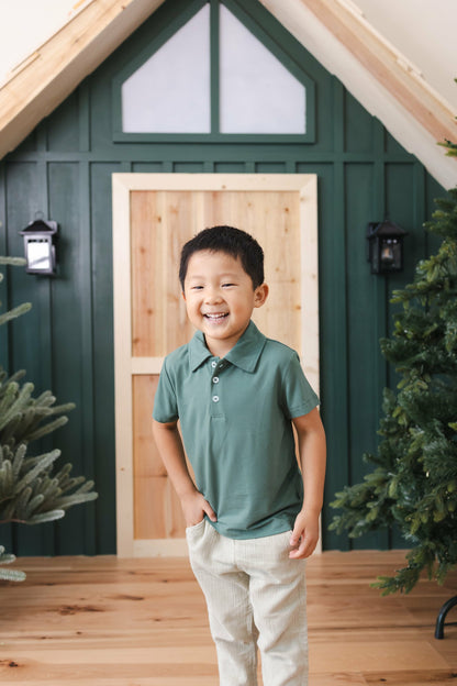 Toddler Short Sleeve Polo in Pine | Kyte Baby