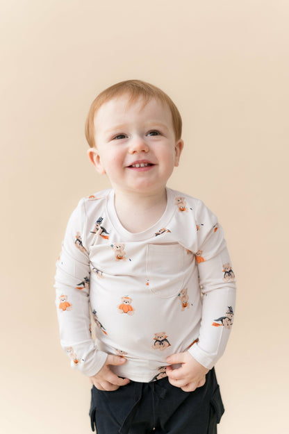 Long Sleeve Toddler Crew Neck Tee in Halloween Teddy | Kyte Baby