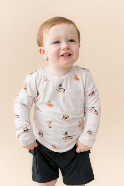 Long Sleeve Toddler Crew Neck Tee in Halloween Teddy | Kyte Baby