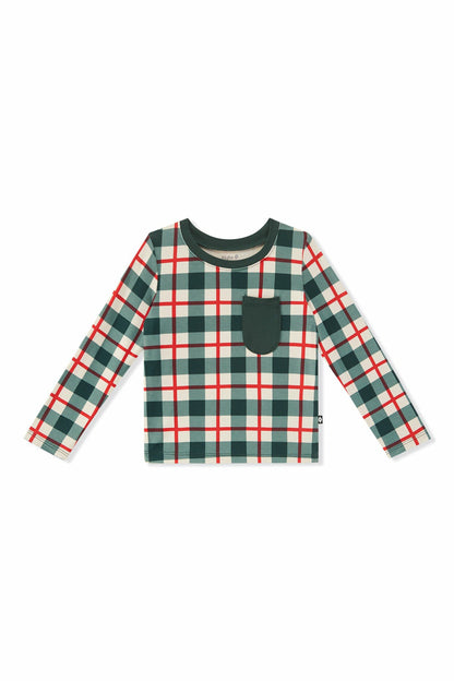 Long Sleeve Toddler Crew Neck Tee in Holiday Plaid | Kyte Baby