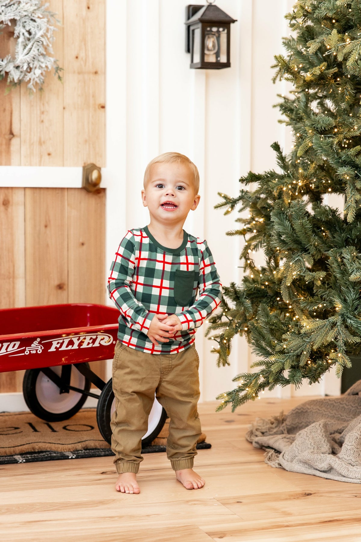 Long Sleeve Toddler Crew Neck Tee in Holiday Plaid | Kyte Baby