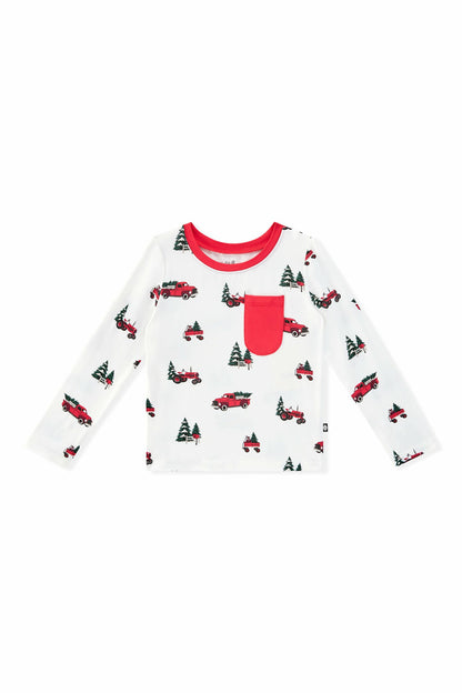 Long Sleeve Toddler Crew Neck Tee in Holiday Tree Farm | Kyte Baby