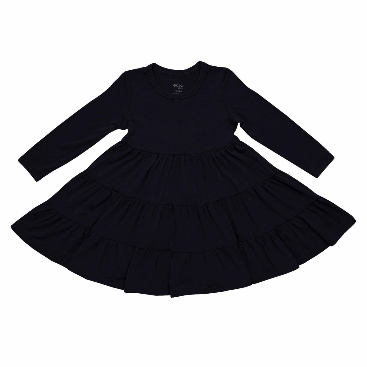 Long Sleeve Tiered Girl's Dress Midnight Black | Kyte Baby