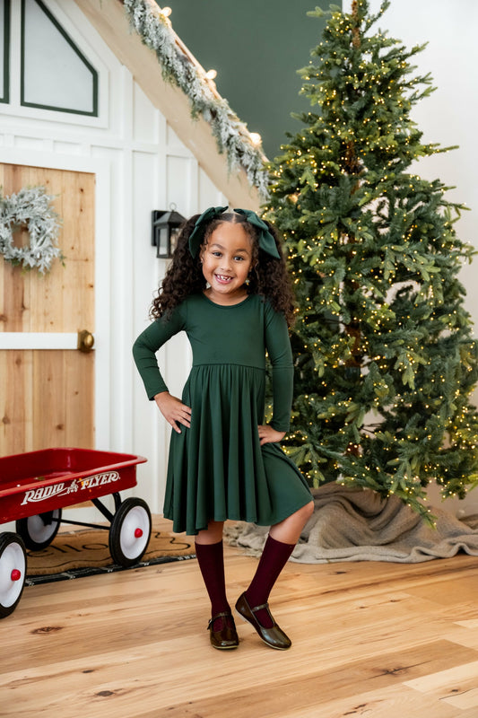 Long Sleeve Twirl Dress in Cypress | Kyte Baby