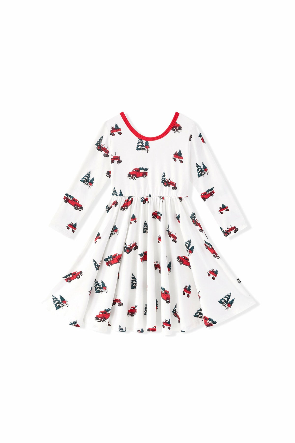 Long Sleeve Twirl Dress in Holiday Tree Farm | Kyte Baby