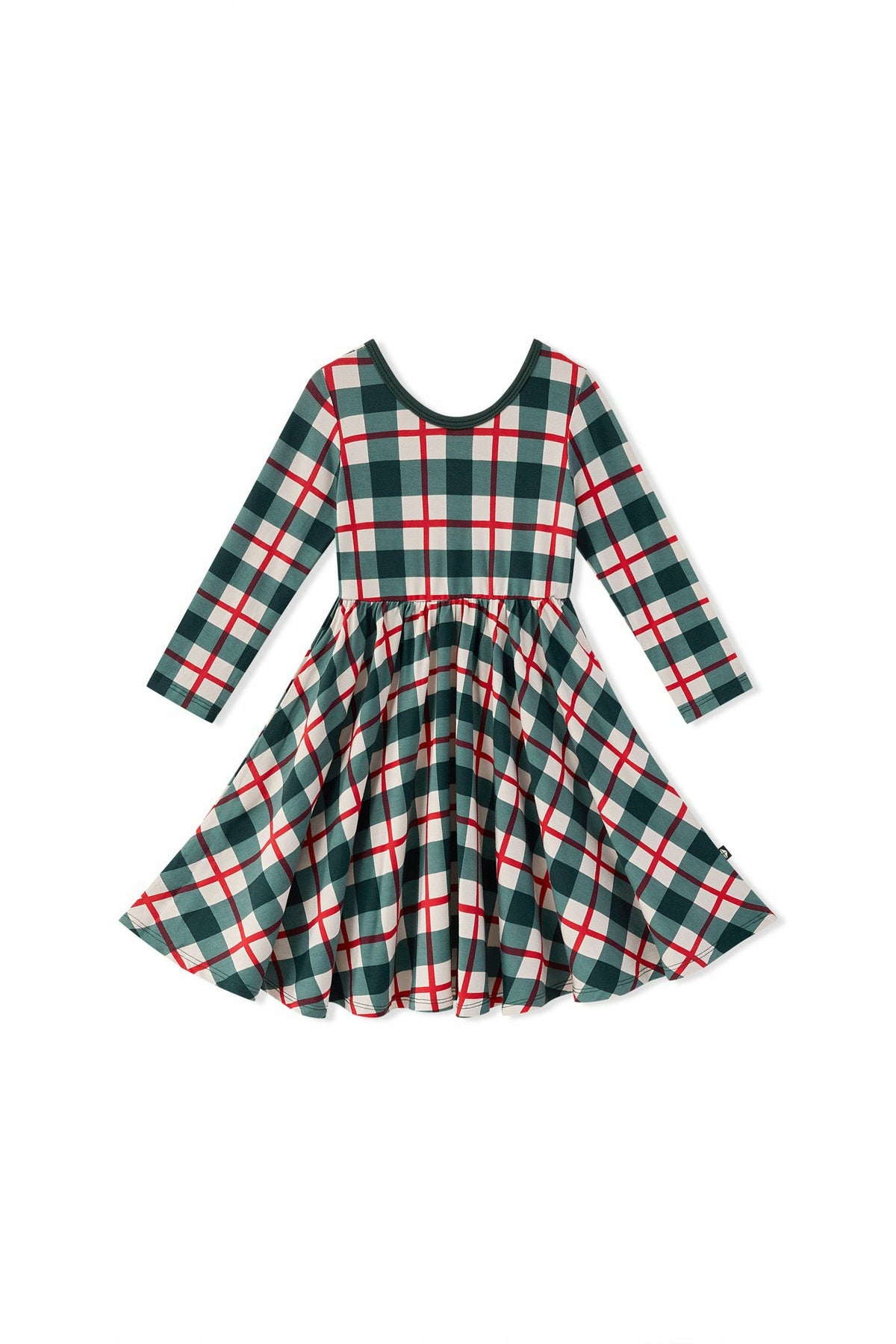 Long Sleeve Twirl Dress in Holiday Plaid | Kyte Baby