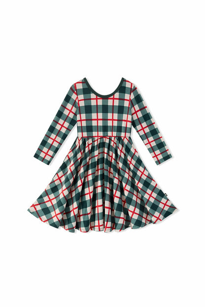 Long Sleeve Twirl Dress in Holiday Plaid | Kyte Baby