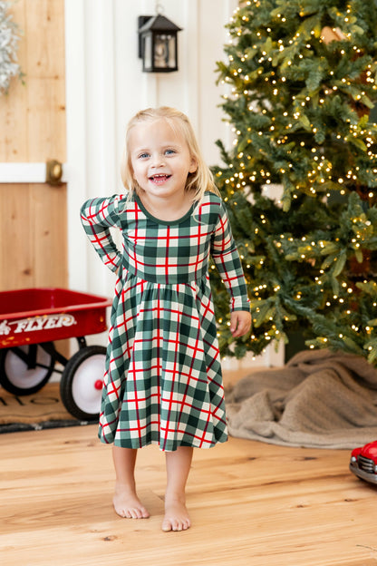 Long Sleeve Twirl Dress in Holiday Plaid | Kyte Baby