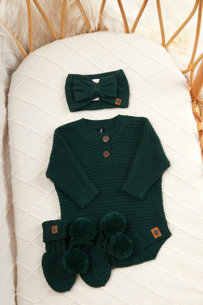 Chunky Knit Romper in Cypress | Kyte Baby