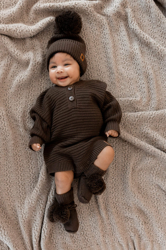 Chunky Knit Romper in Espresso | Kyte Baby